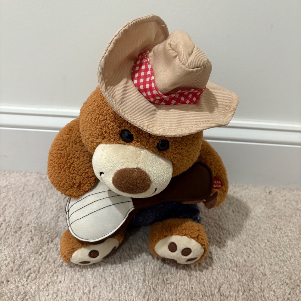 Goffa International Cowboy Bear Plush Toy with Overalls and Hat‎ Needs Batteries